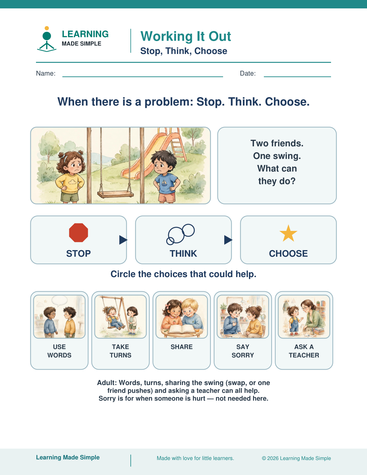 Preview of Stop, Think, Choose from Working It Out