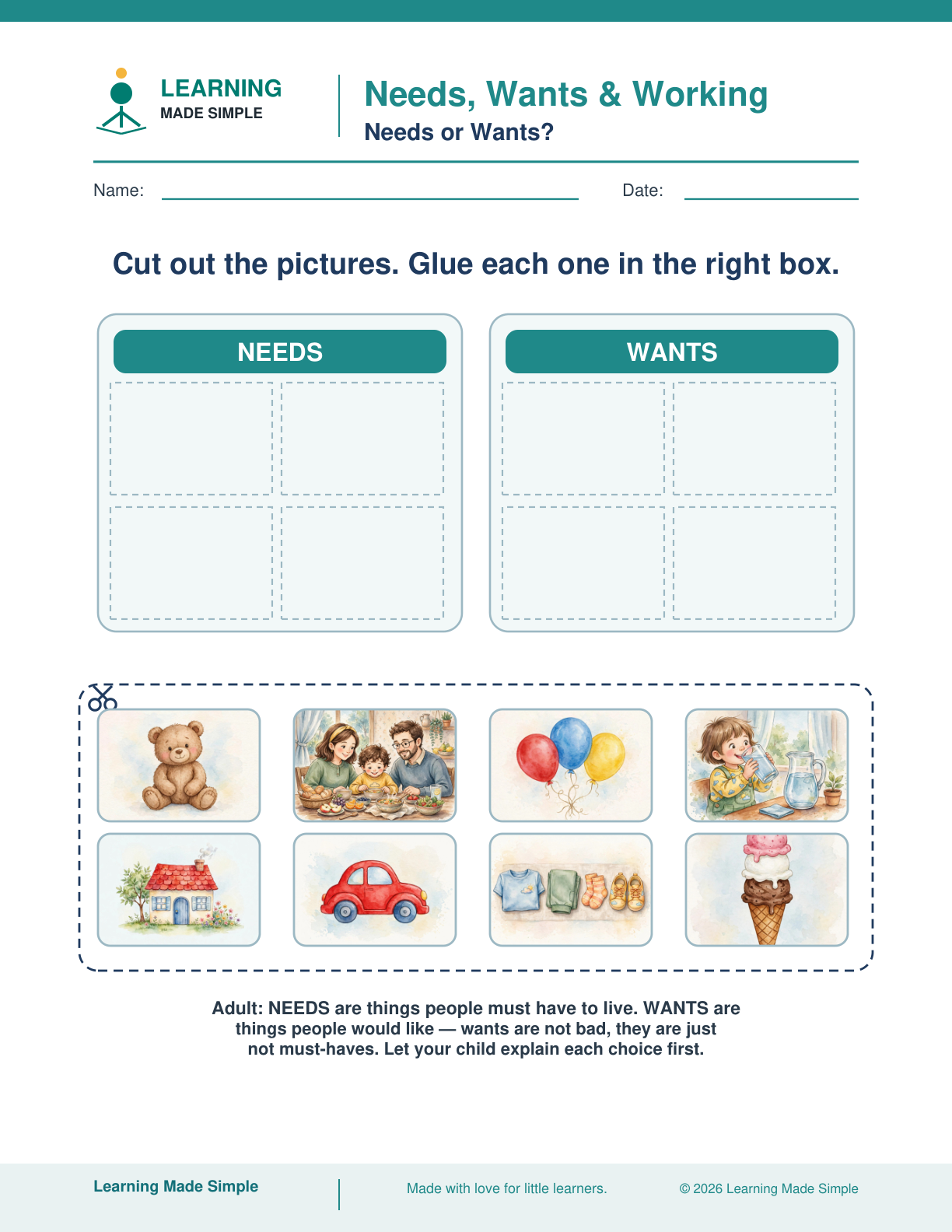 Preview of Needs or Wants? from Needs, Wants & Working