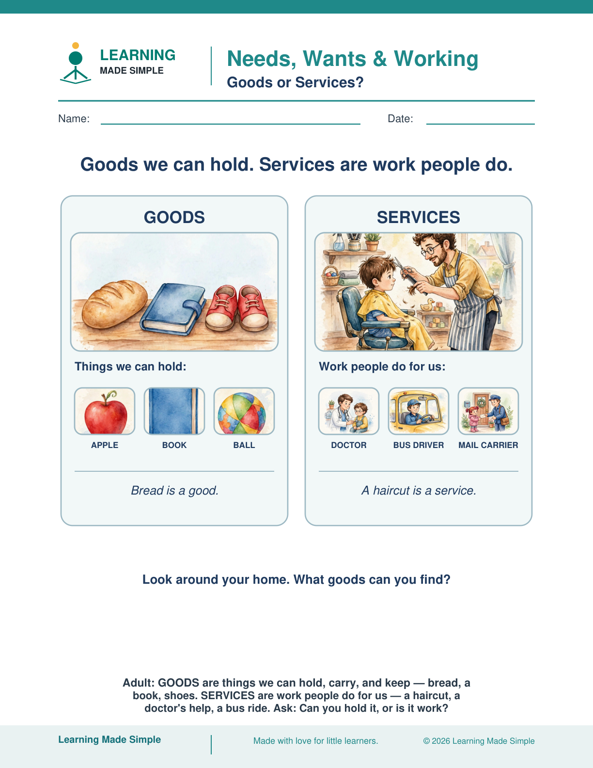 Preview of Goods or Services? from Needs, Wants & Working