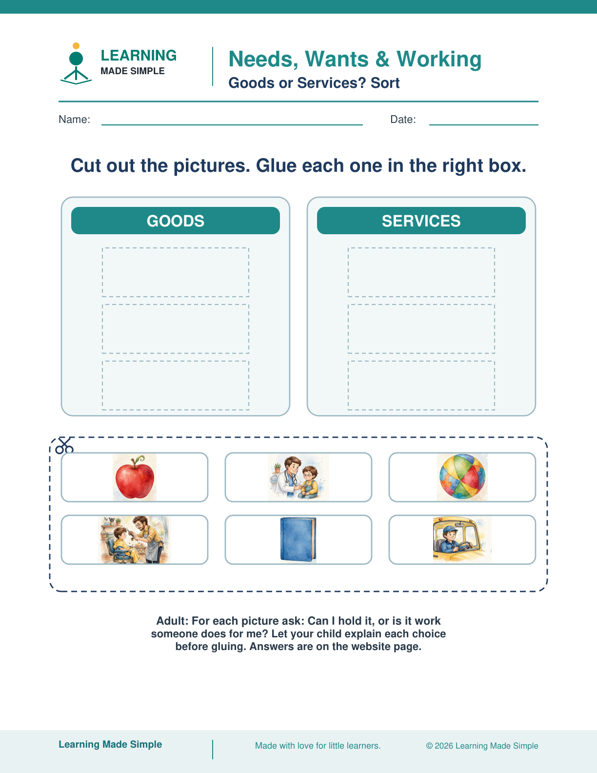 Preview of Goods or Services? Sort from Needs, Wants & Working