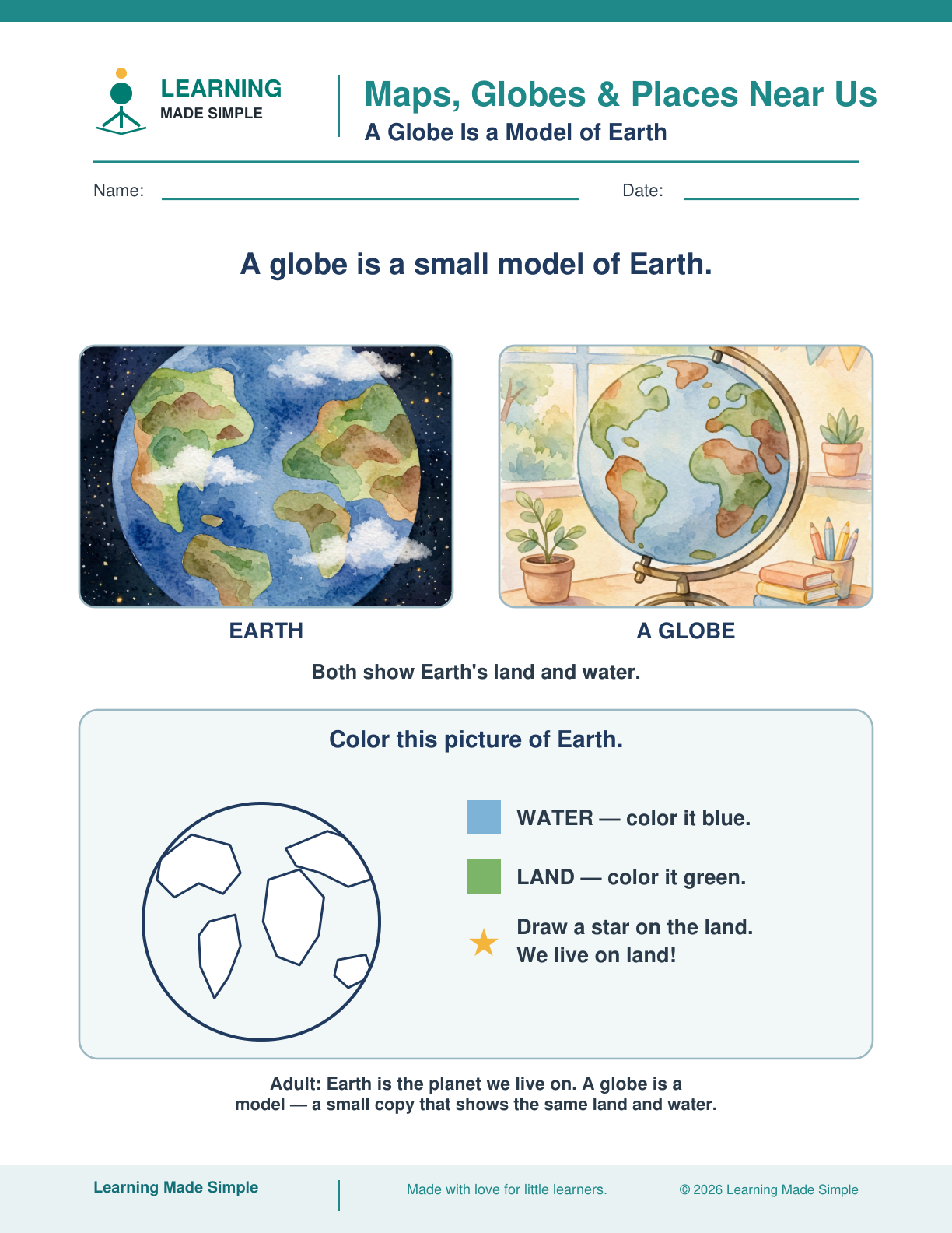 Preview of A Globe Is a Model of Earth from Maps, Globes & Places Near Us