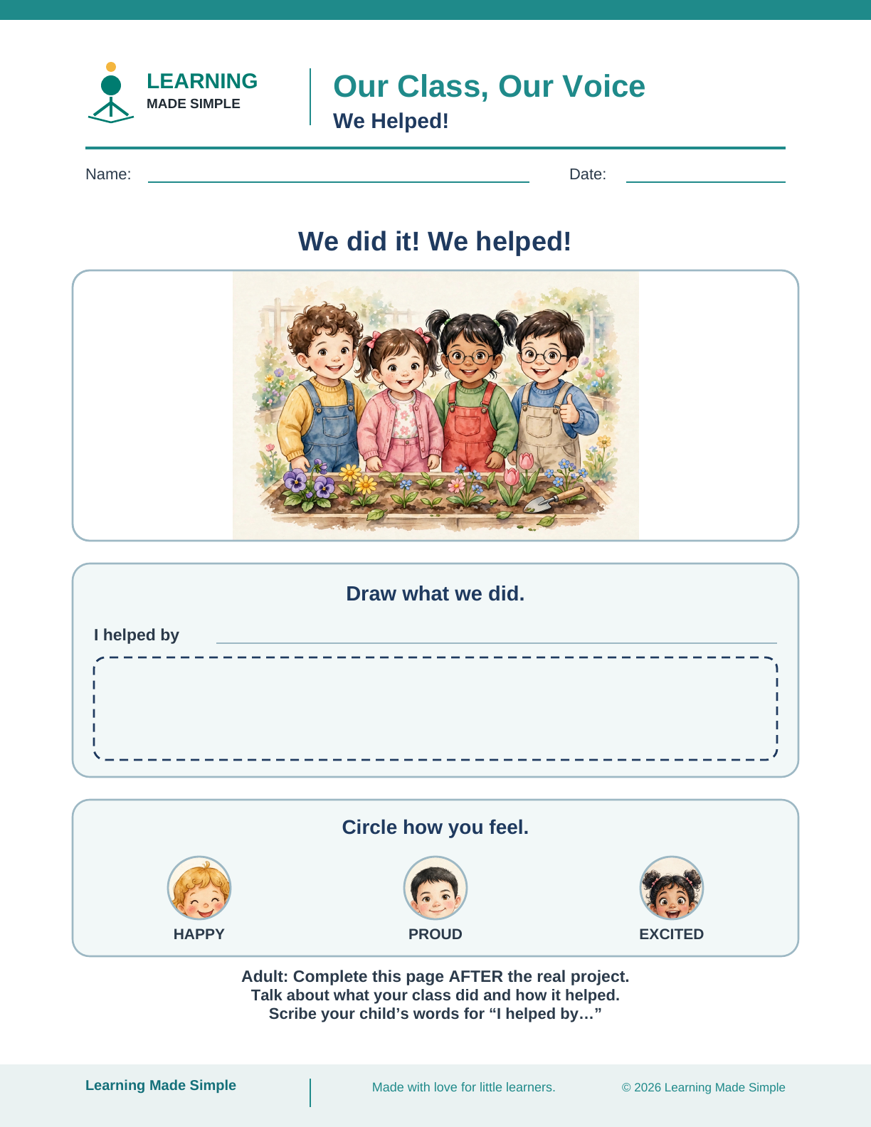 Preview of We Helped! from Our Class, Our Voice