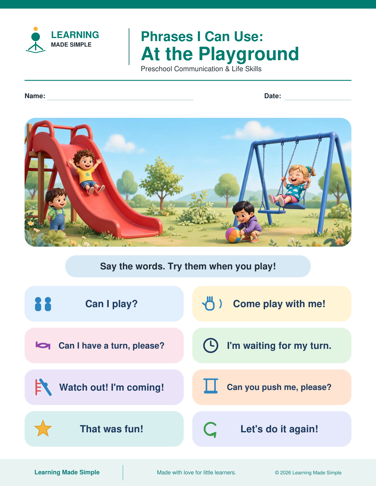 Preview of At the Playground from Phrases I Can Use
