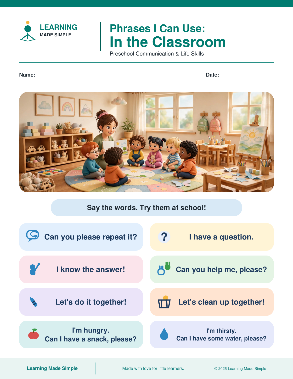 Preview of In the Classroom from Phrases I Can Use