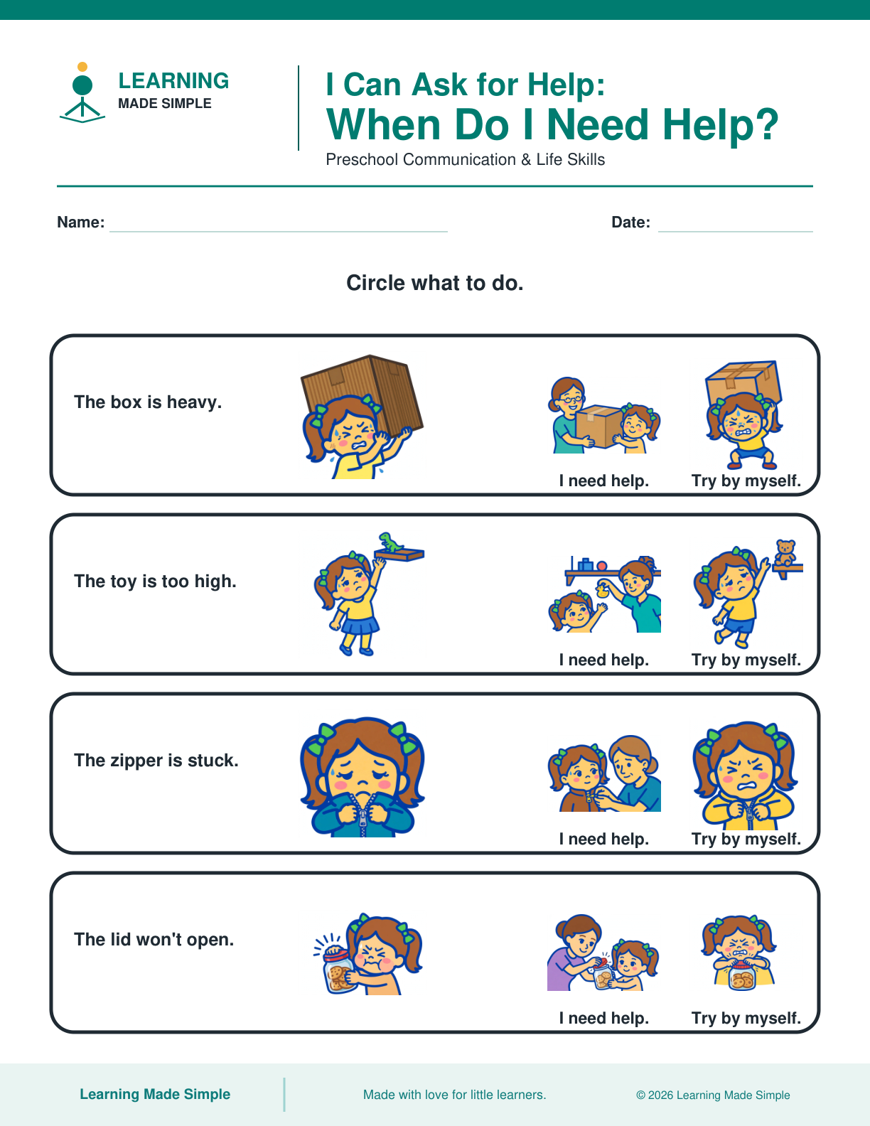 Preview of When Do I Need Help? from I Can Ask for Help