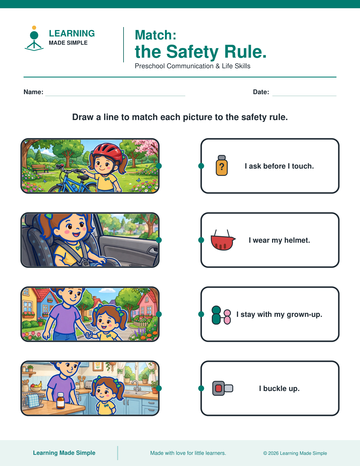 Preview of Match the Safety Rule from Safe or Not Safe?