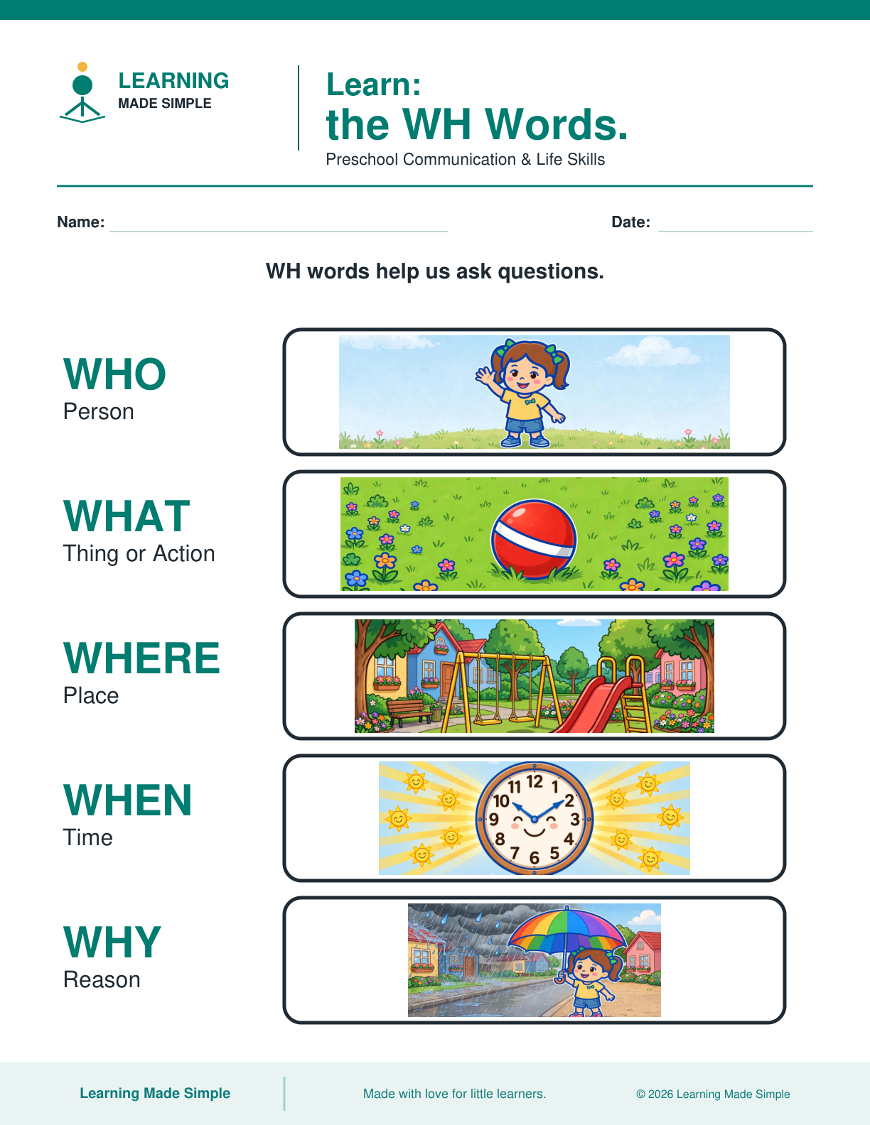 Preview of Learn: the WH Words from Learning WH Questions