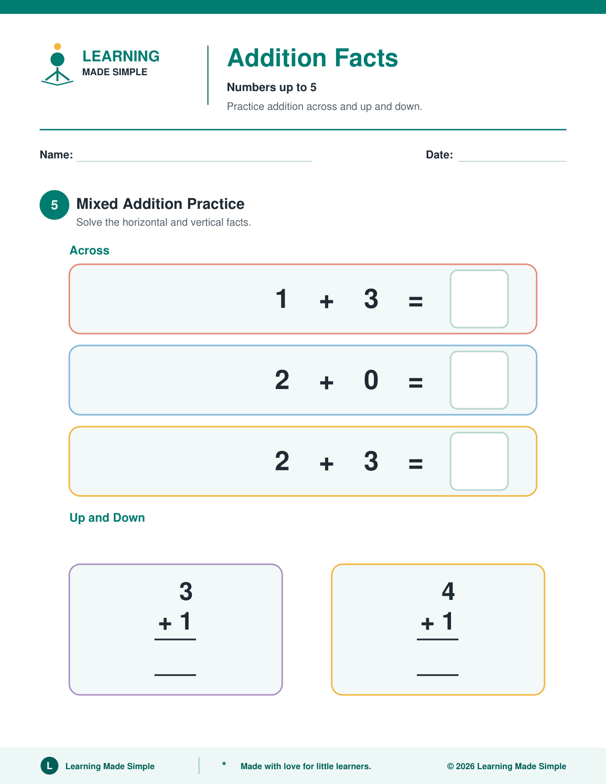 Preview of Page 5 from Addition Facts Within 5