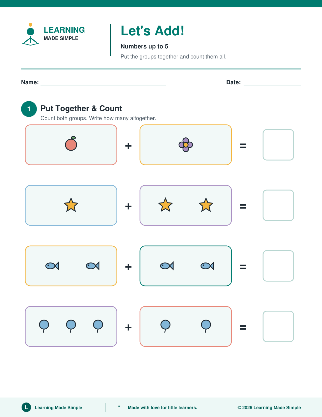 Preview of Page 1 from Addition to 5