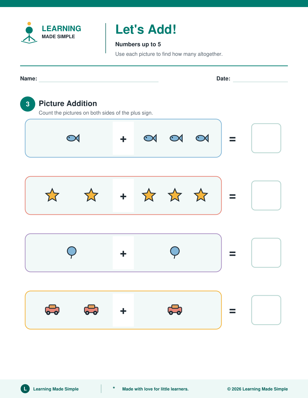 Preview of Page 3 from Addition to 5