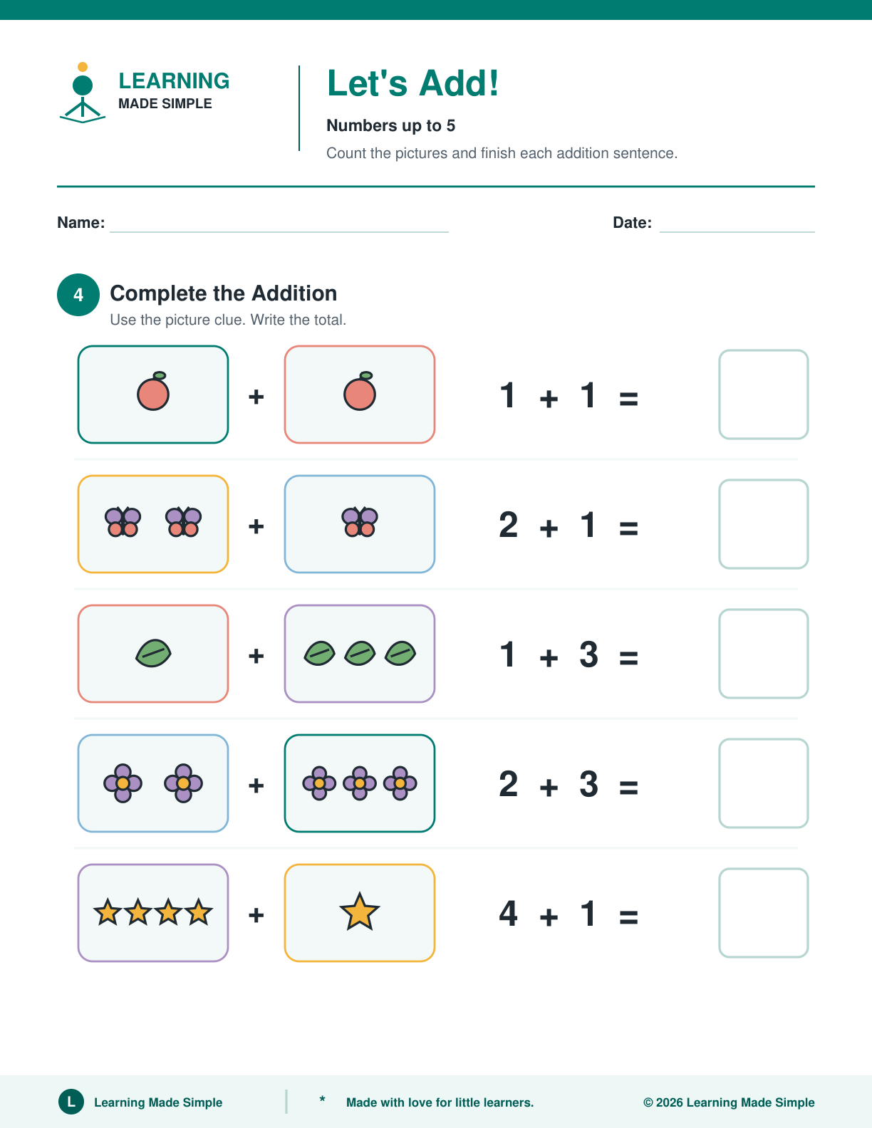 Preview of Page 4 from Addition to 5