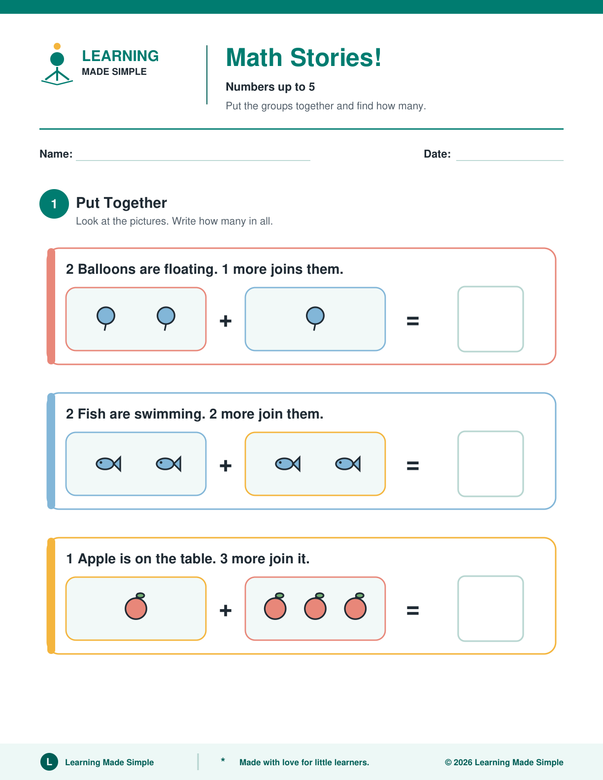 Preview of Page 1 from Simple Addition & Subtraction Stories