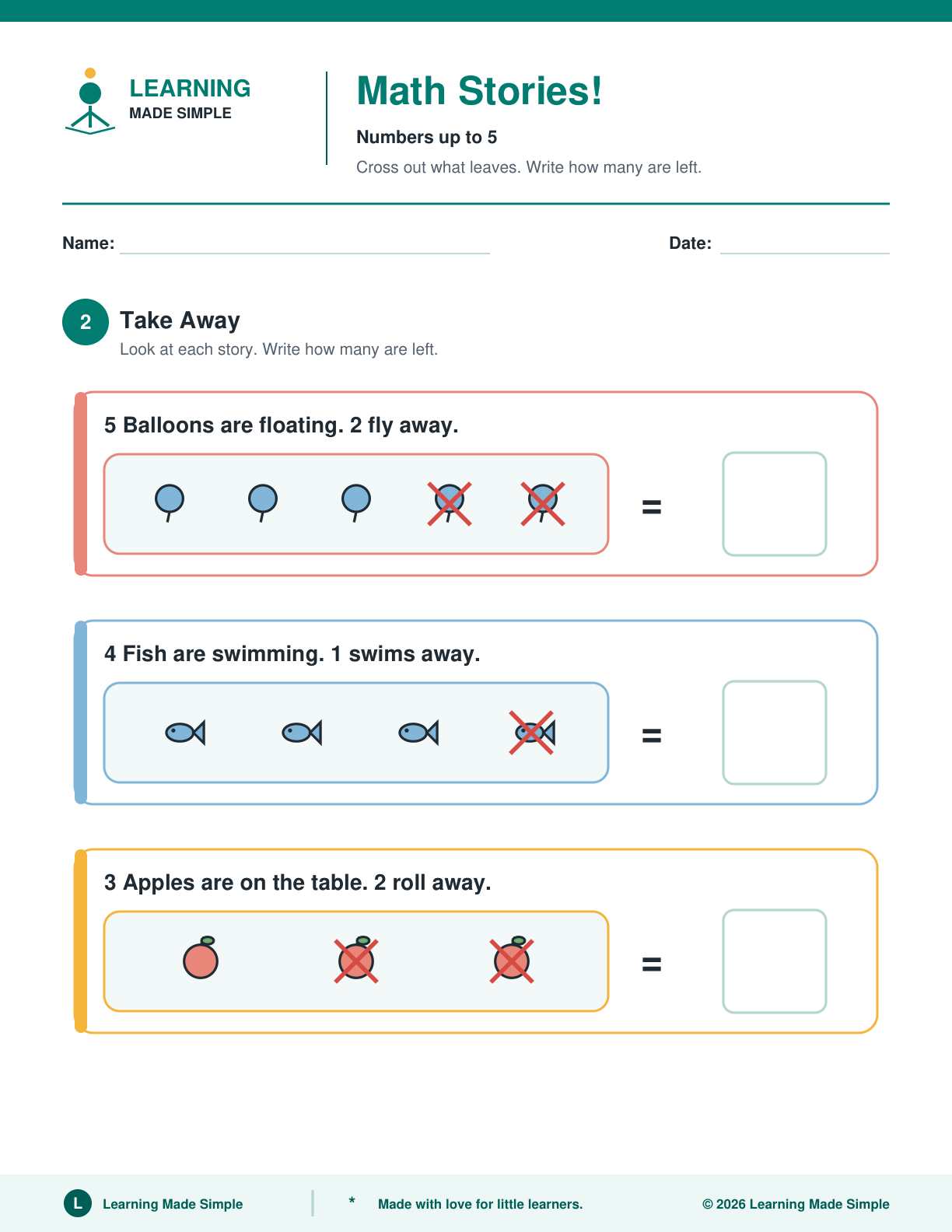 Preview of Page 2 from Simple Addition & Subtraction Stories