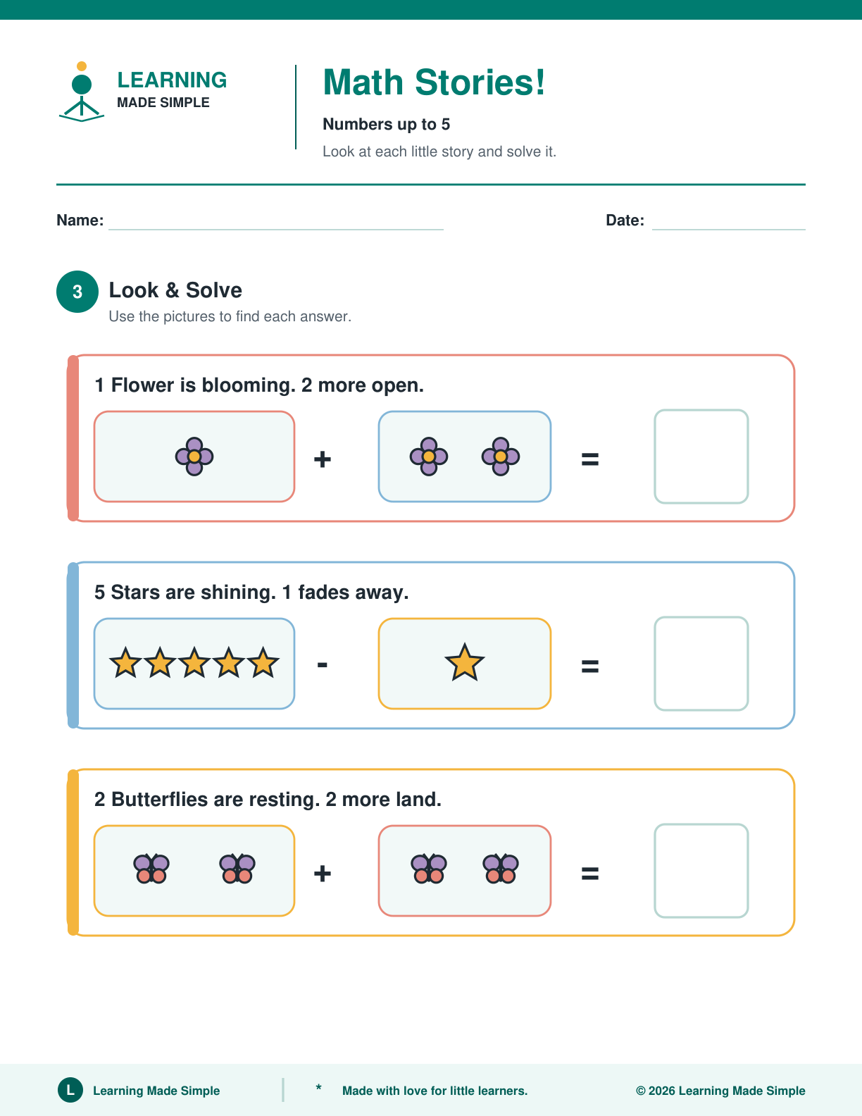 Preview of Page 3 from Simple Addition & Subtraction Stories