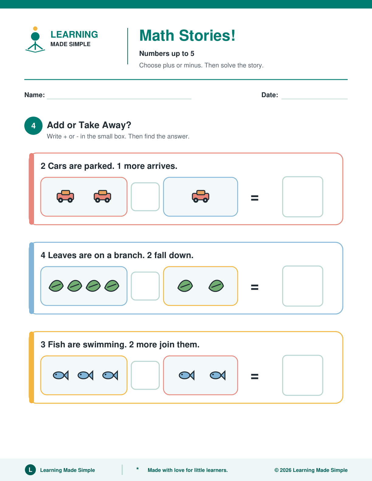 Preview of Page 4 from Simple Addition & Subtraction Stories