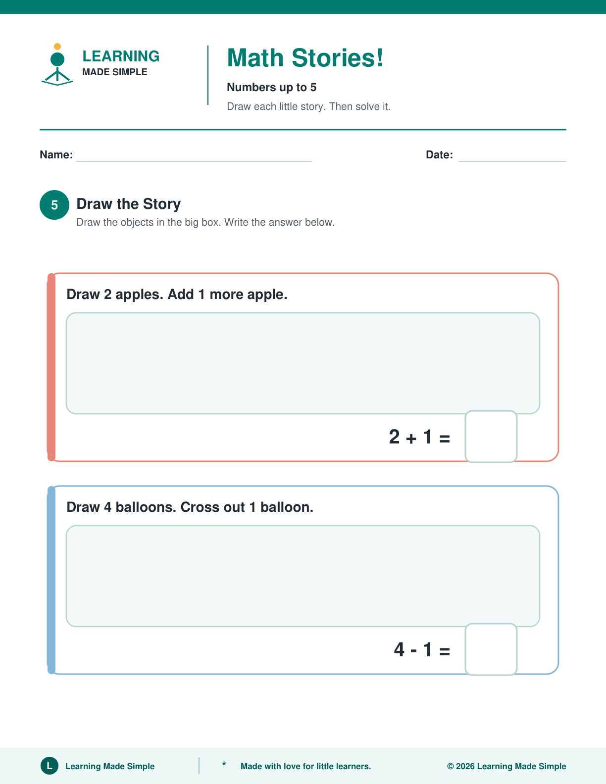 Preview of Page 5 from Simple Addition & Subtraction Stories