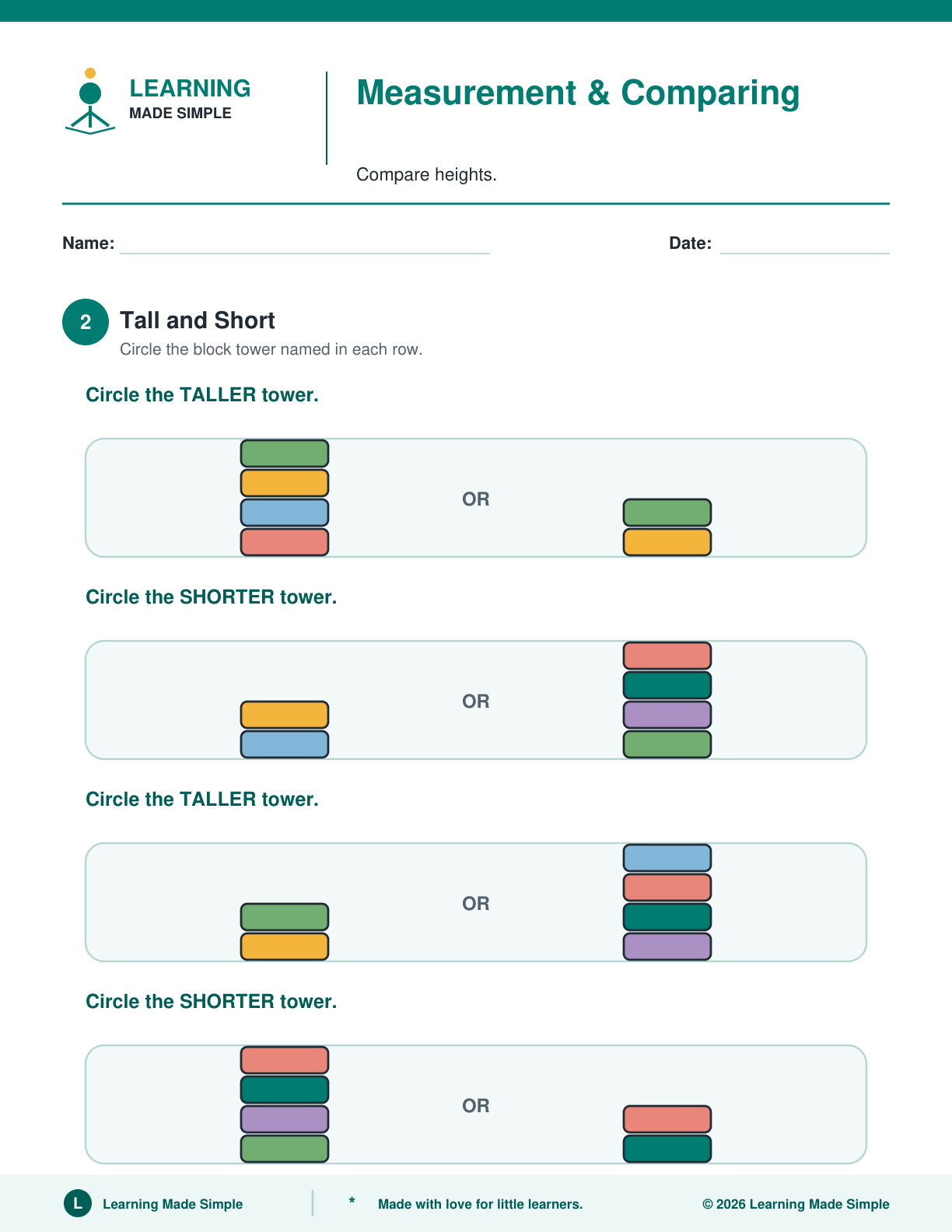 Preview of Page 2 from Preschool Measurement & Comparing