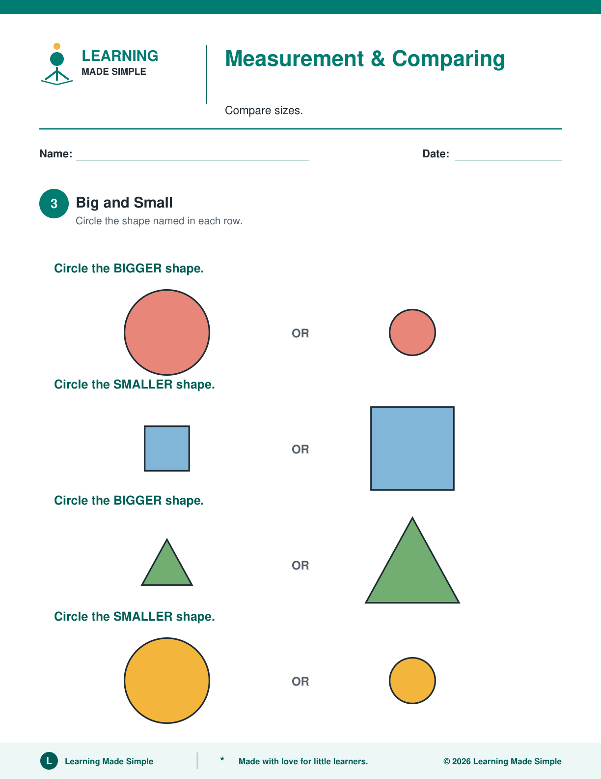 Preview of Page 3 from Preschool Measurement & Comparing