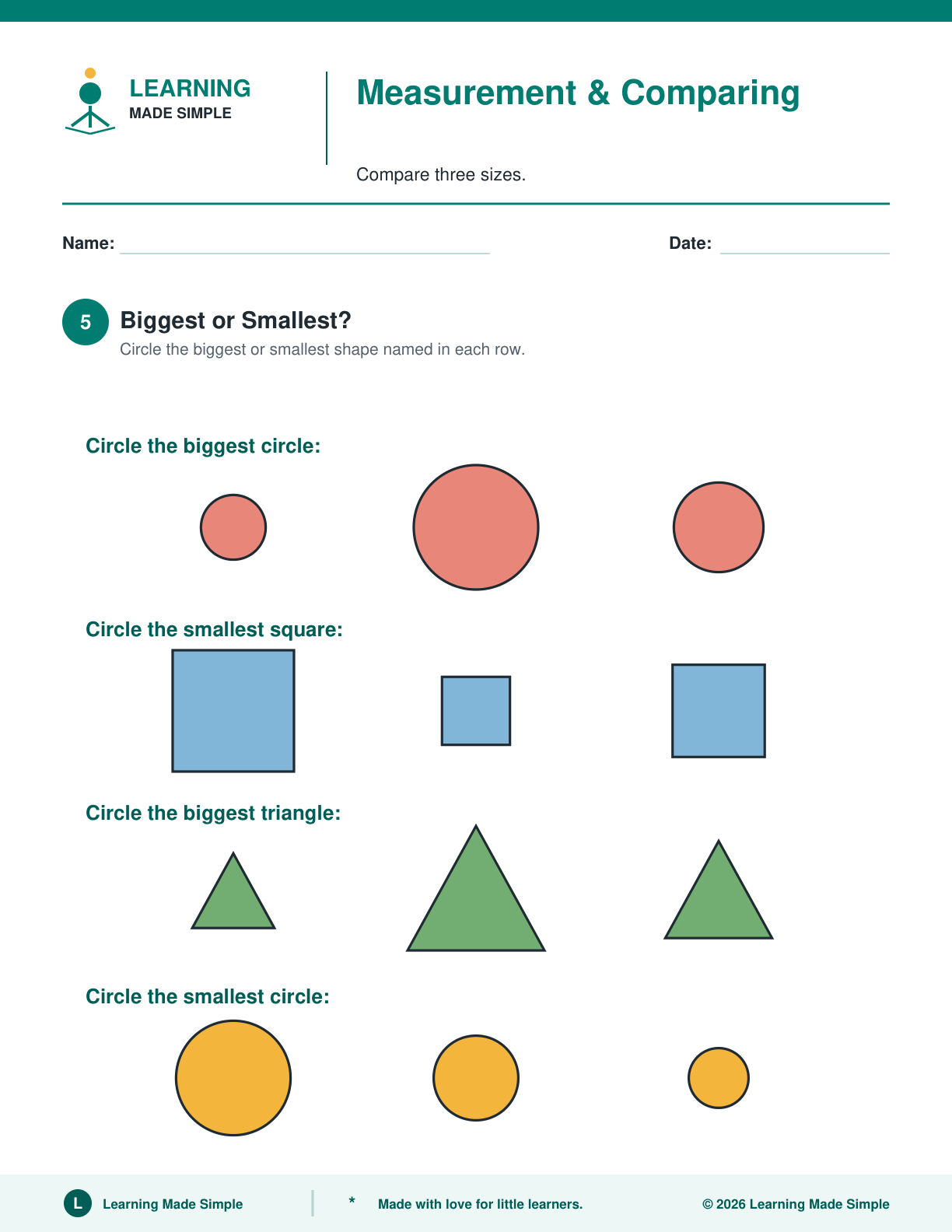 Preview of Page 5 from Preschool Measurement & Comparing