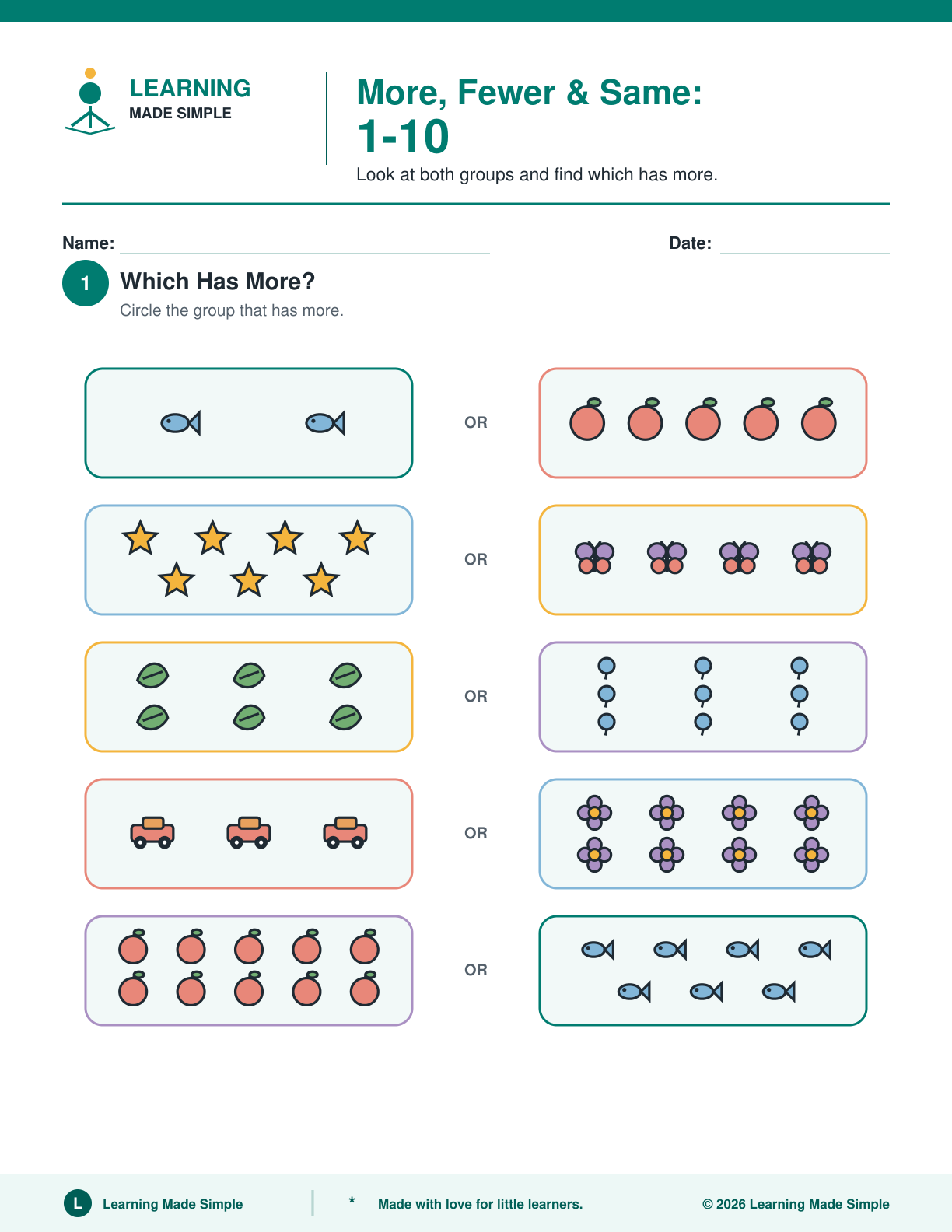 Preview of Page 1 from More, Fewer & Same 1-10