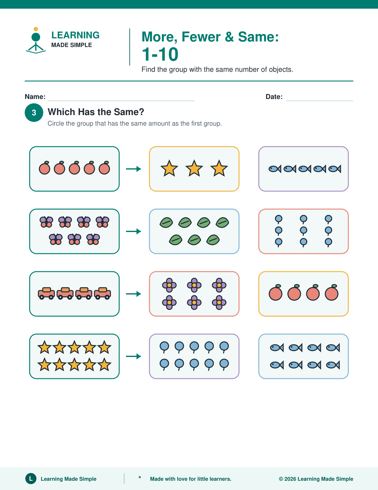 Preview of Page 3 from More, Fewer & Same 1-10