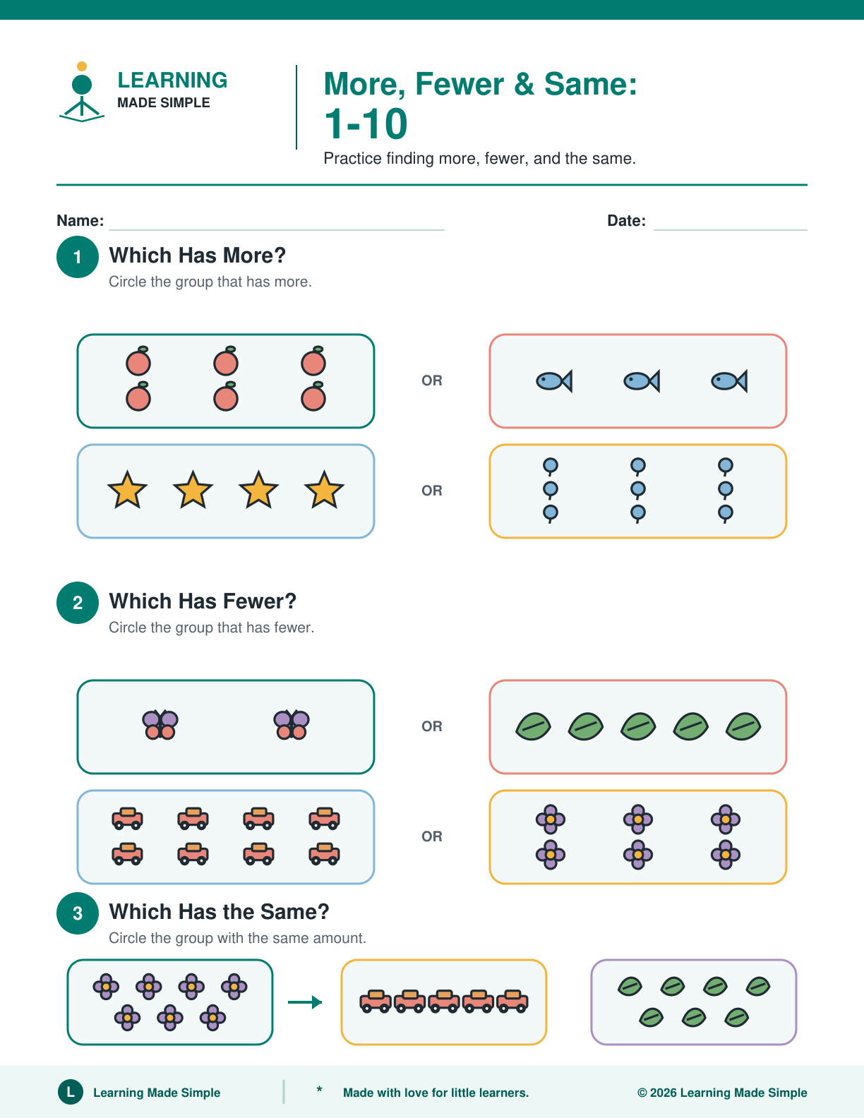 Preview of Page 4 from More, Fewer & Same 1-10