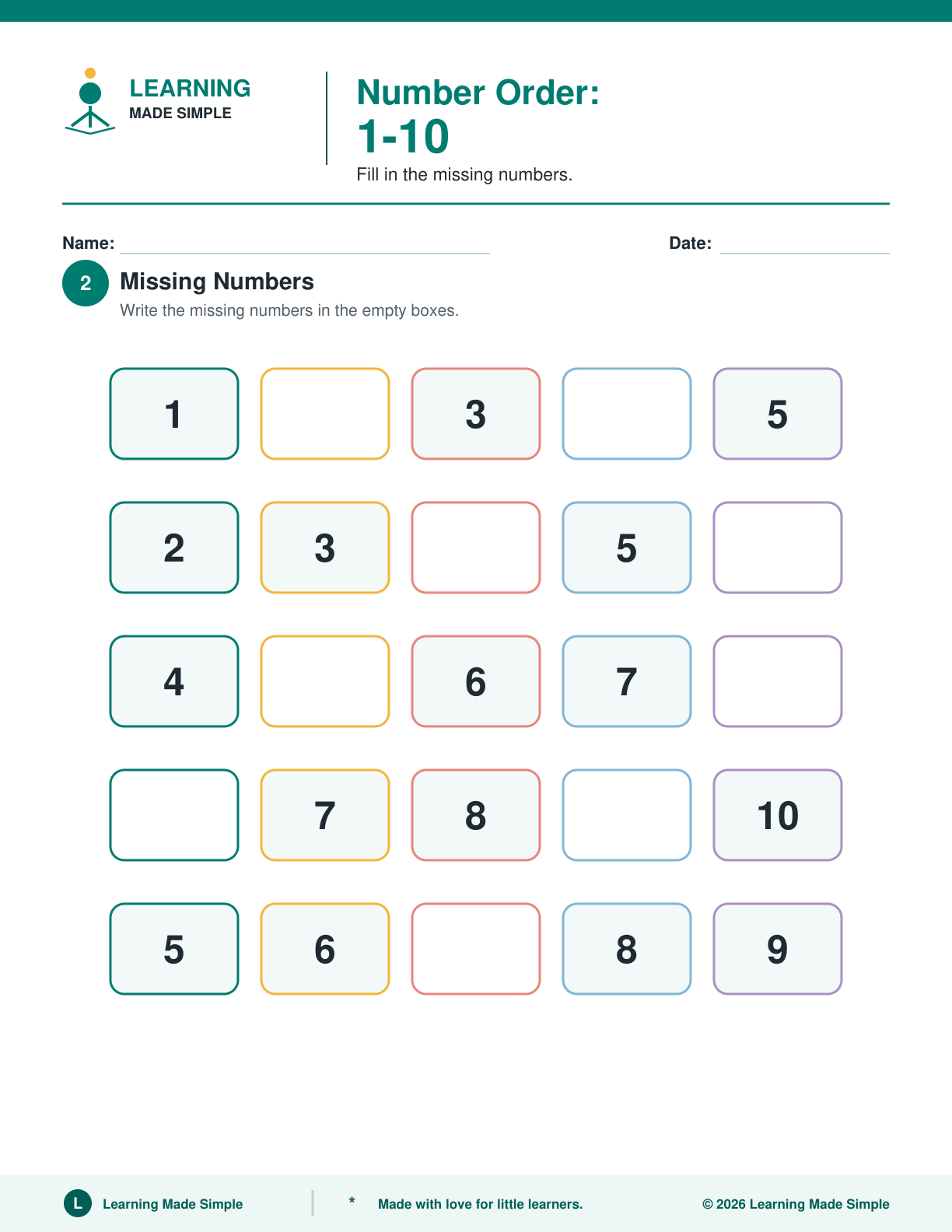 Preview of Page 2 from Number Order 1-10