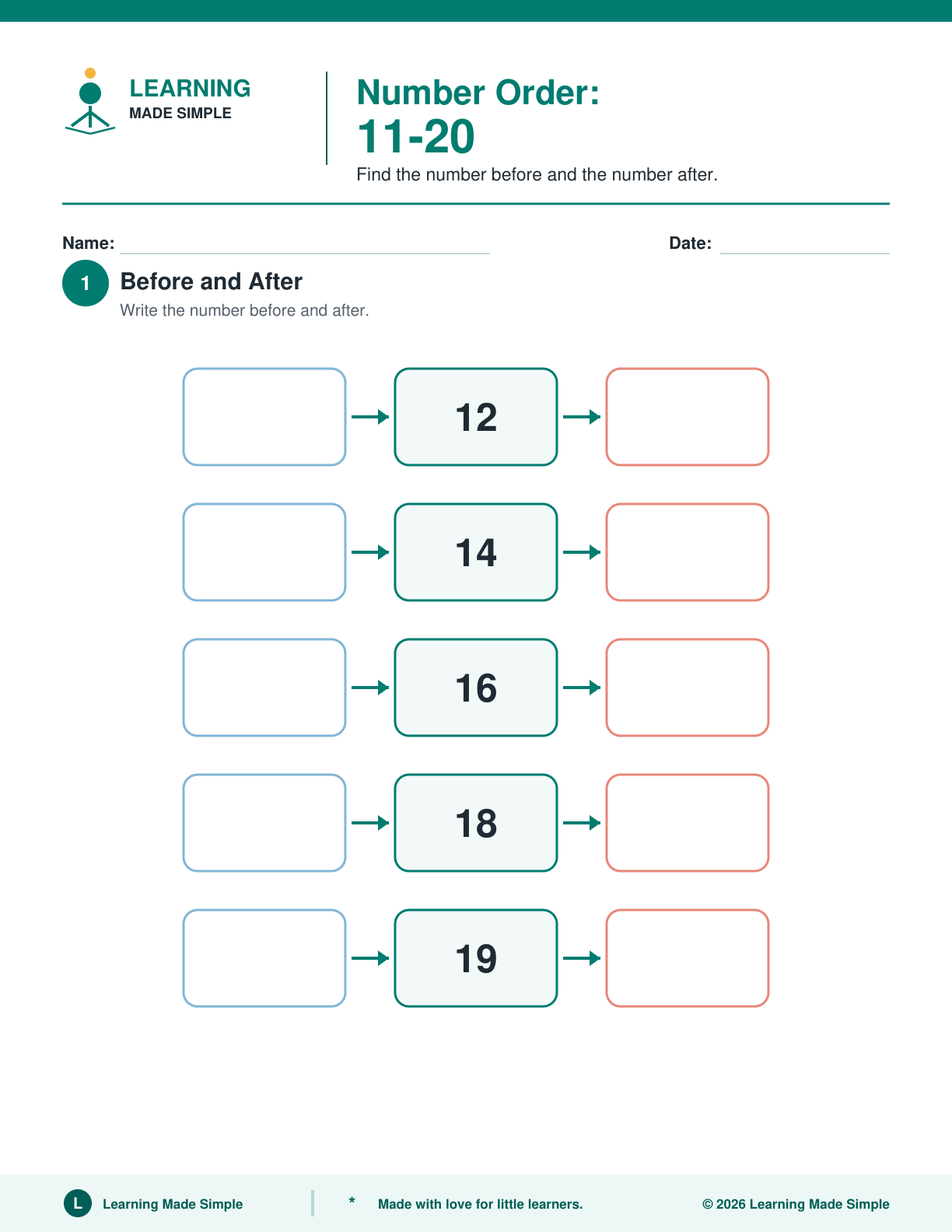 Preview of Page 1 from Number Order 11-20