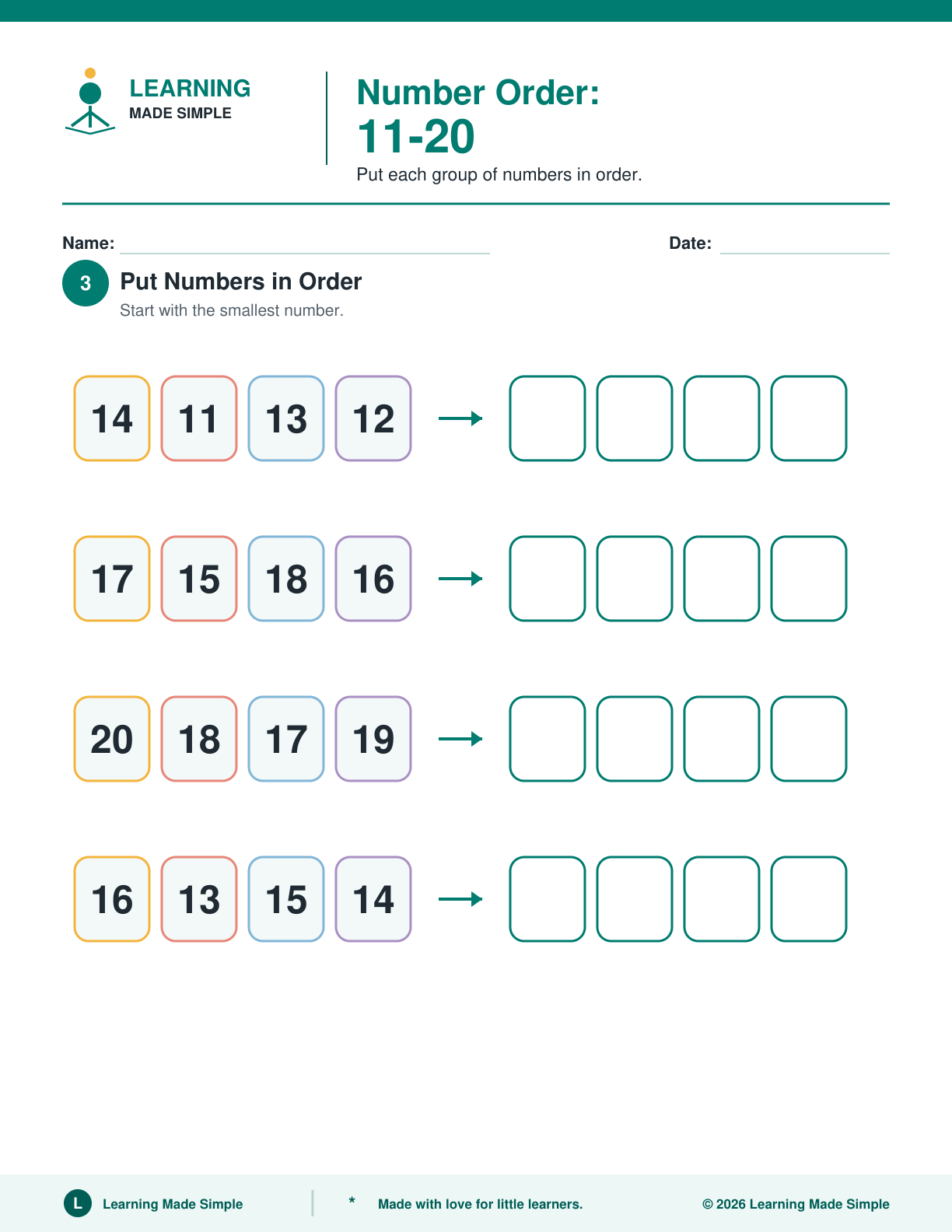 Preview of Page 3 from Number Order 11-20