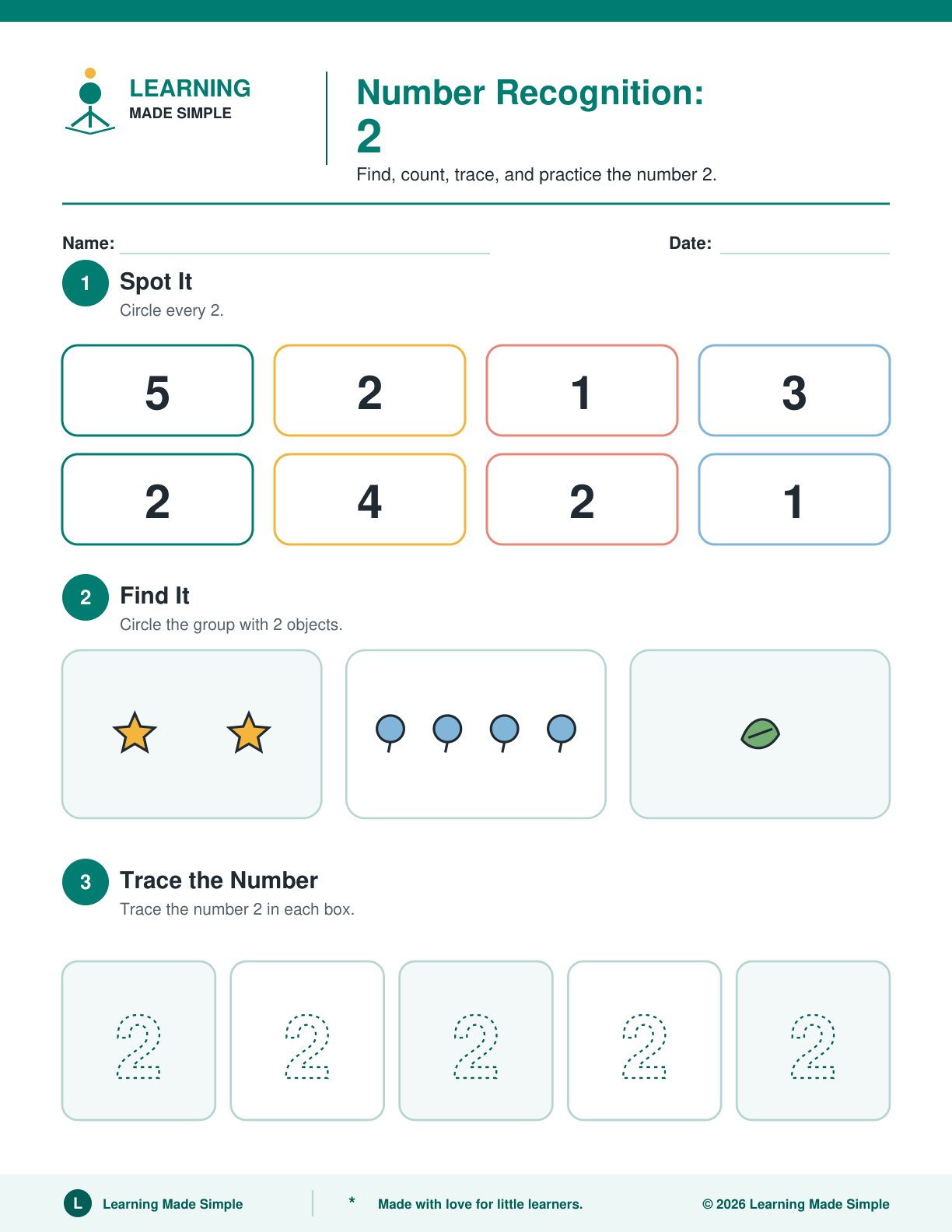 Preview of Page 2 from Number Recognition 1-5
