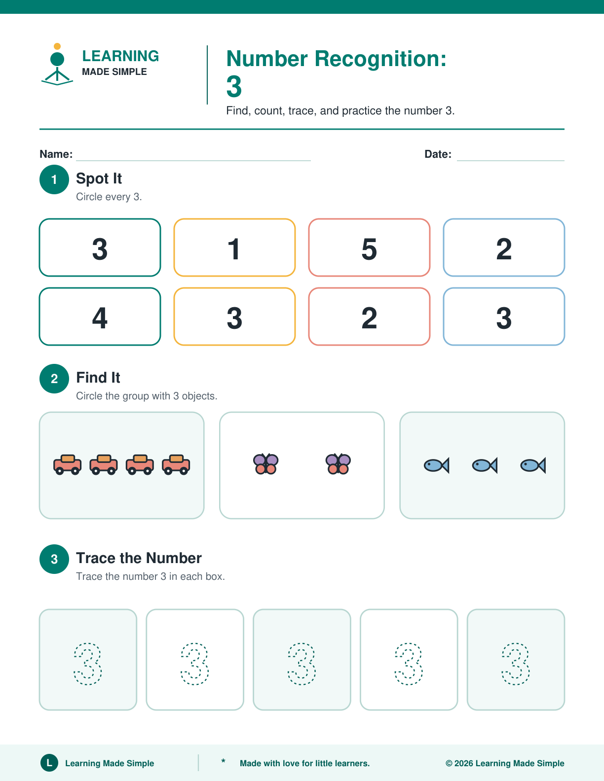 Preview of Page 3 from Number Recognition 1-5