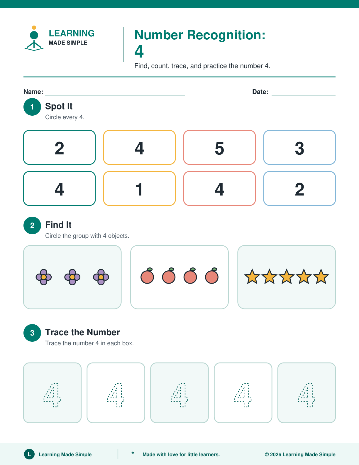 Preview of Page 4 from Number Recognition 1-5