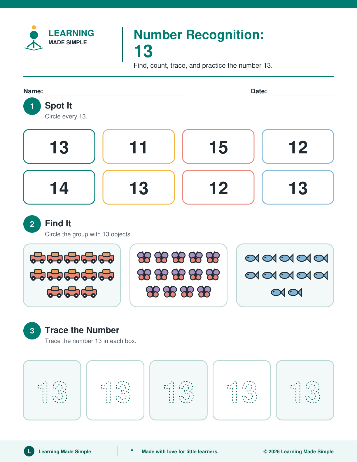 Preview of Page 3 from Number Recognition 11-15
