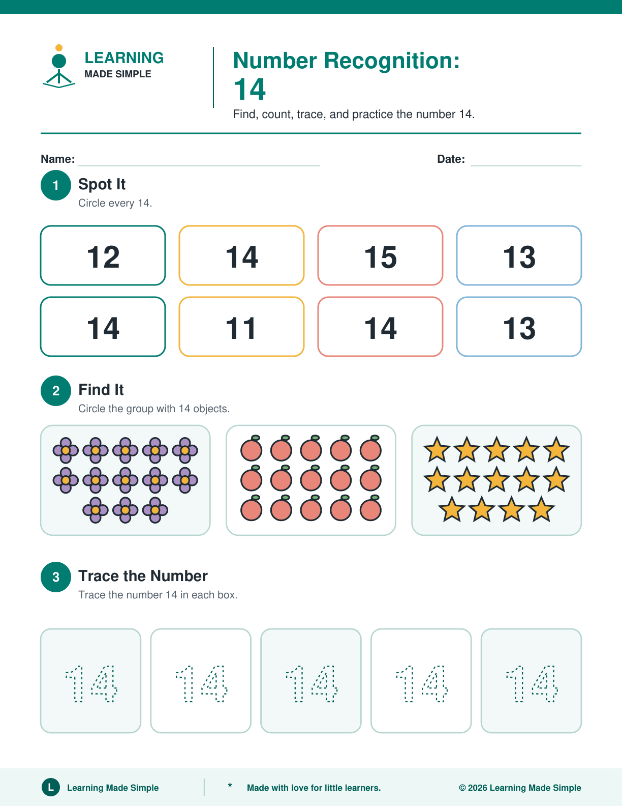 Preview of Page 4 from Number Recognition 11-15