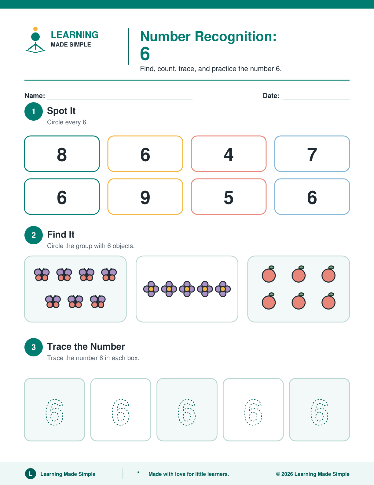 Preview of Page 1 from Number Recognition 6-10