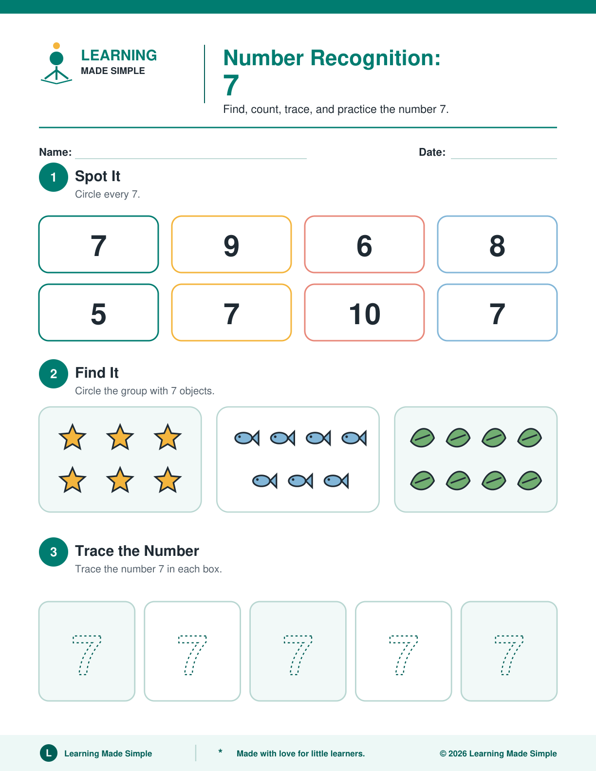 Preview of Page 2 from Number Recognition 6-10