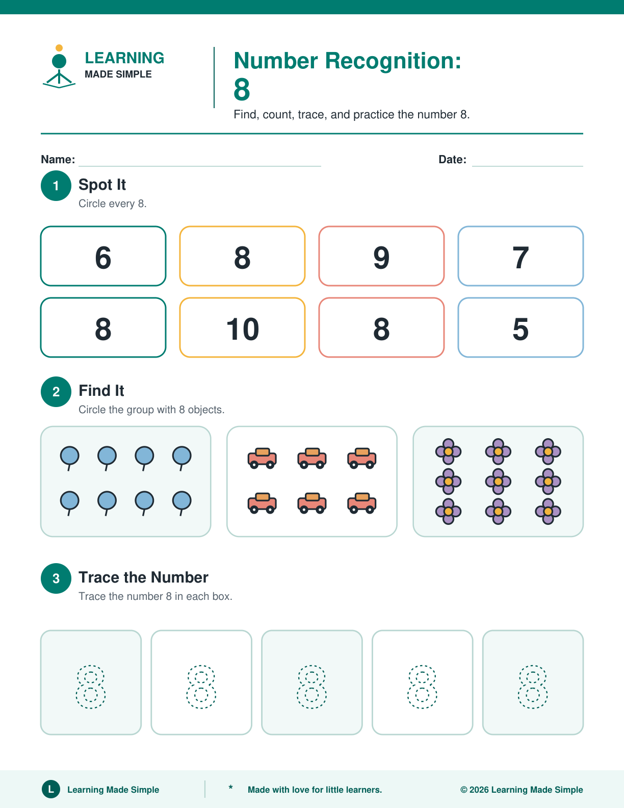 Preview of Page 3 from Number Recognition 6-10