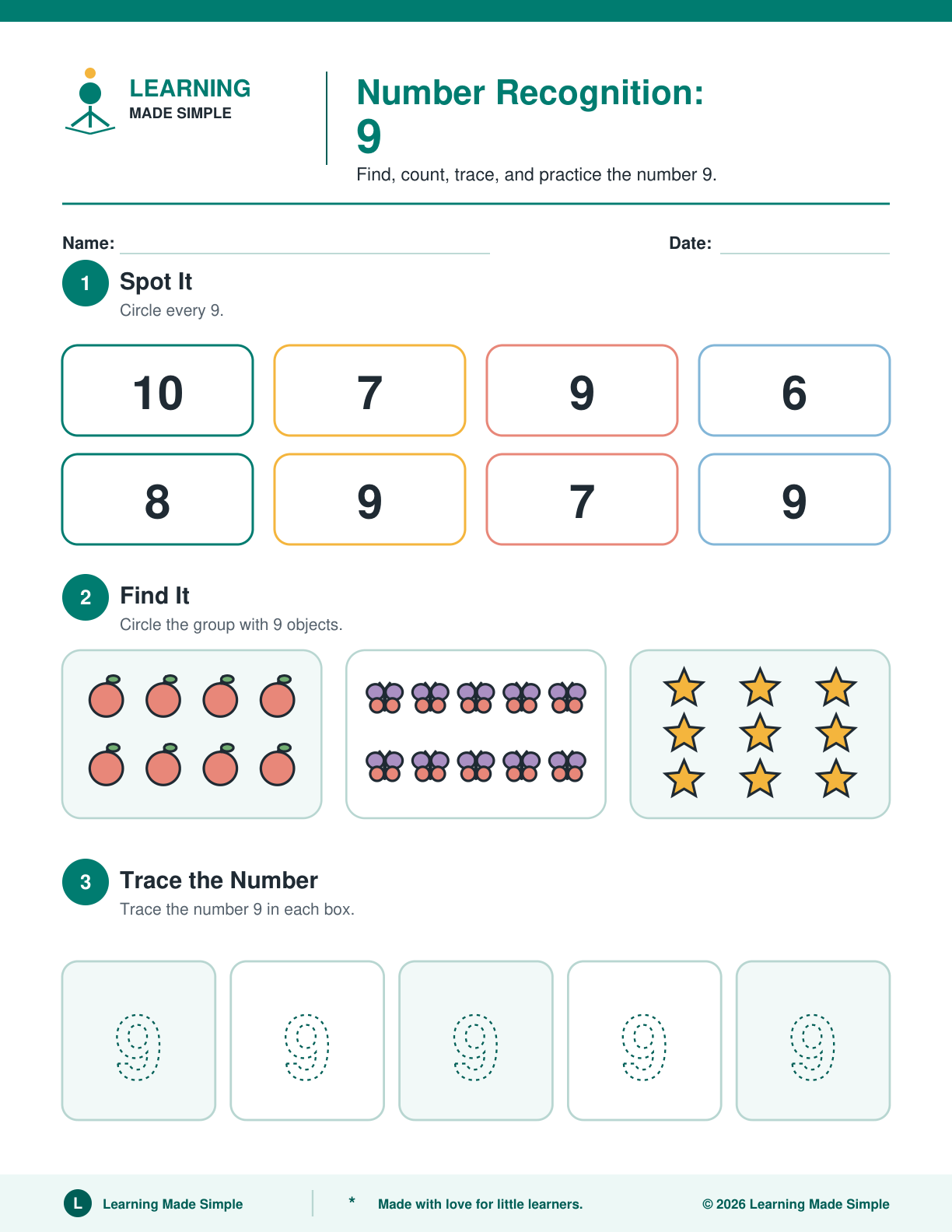 Preview of Page 4 from Number Recognition 6-10