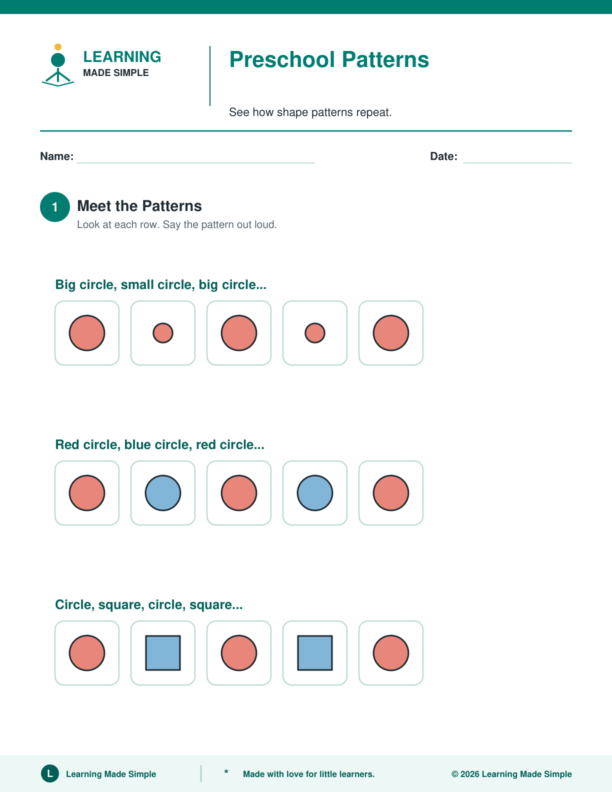 Preview of Page 1 from Preschool Patterns