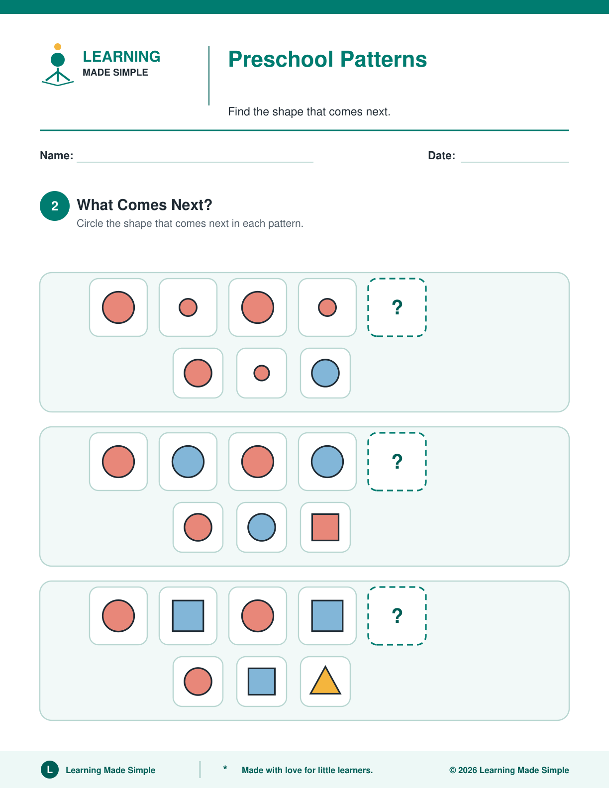 Preview of Page 2 from Preschool Patterns