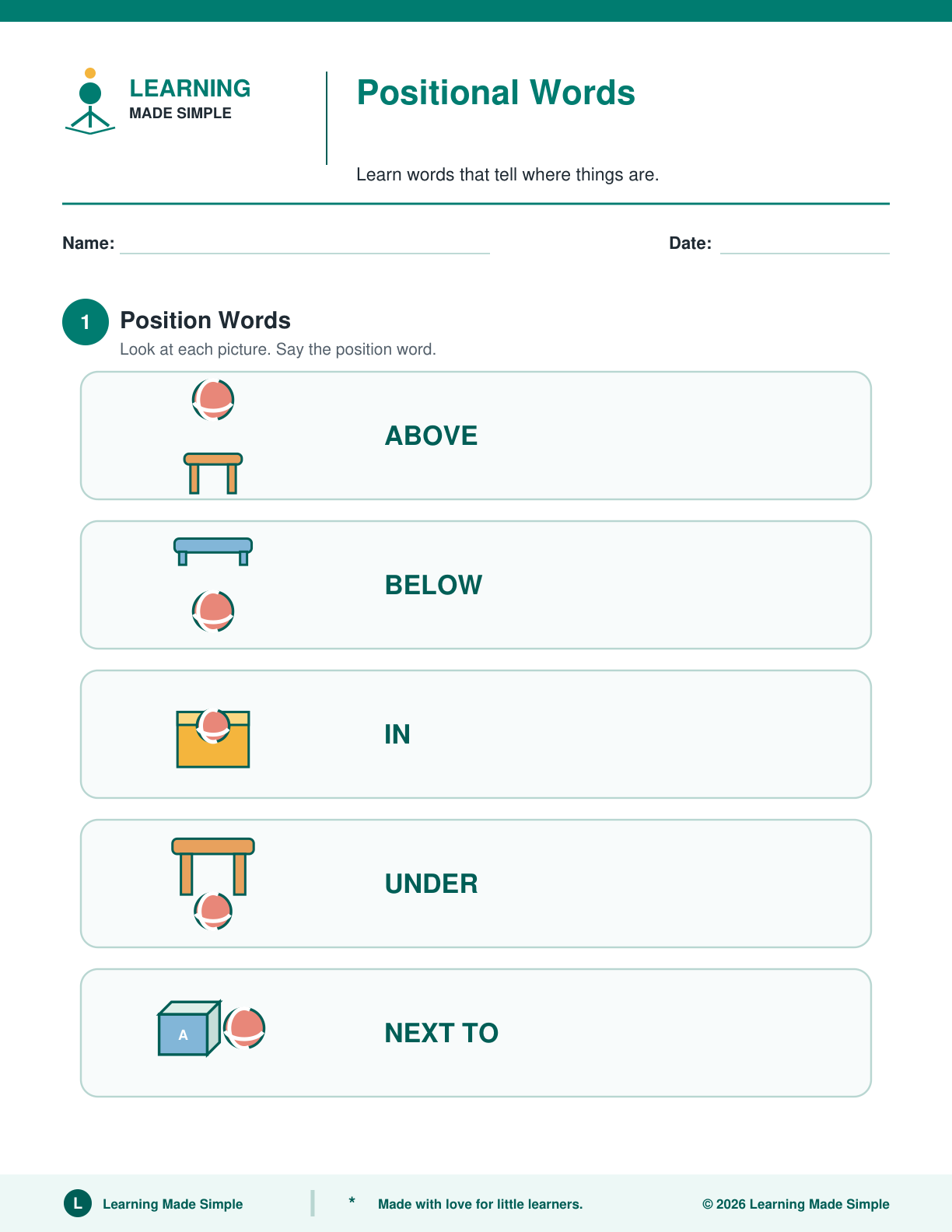 Preview of Page 1 from Positional Words