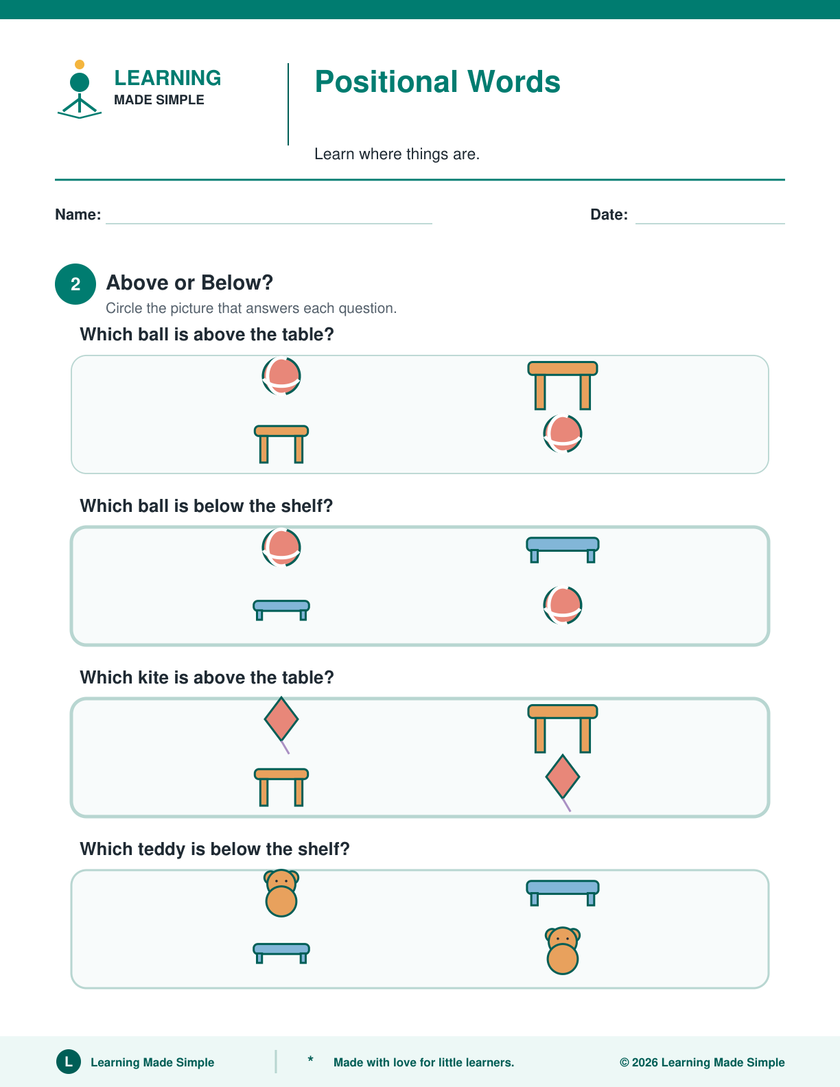 Preview of Page 2 from Positional Words