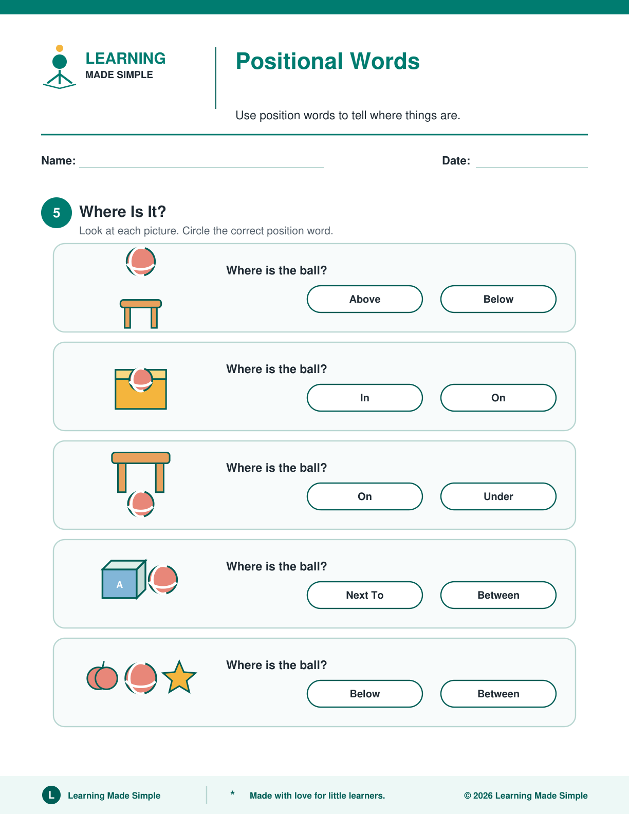 Preview of Page 5 from Positional Words