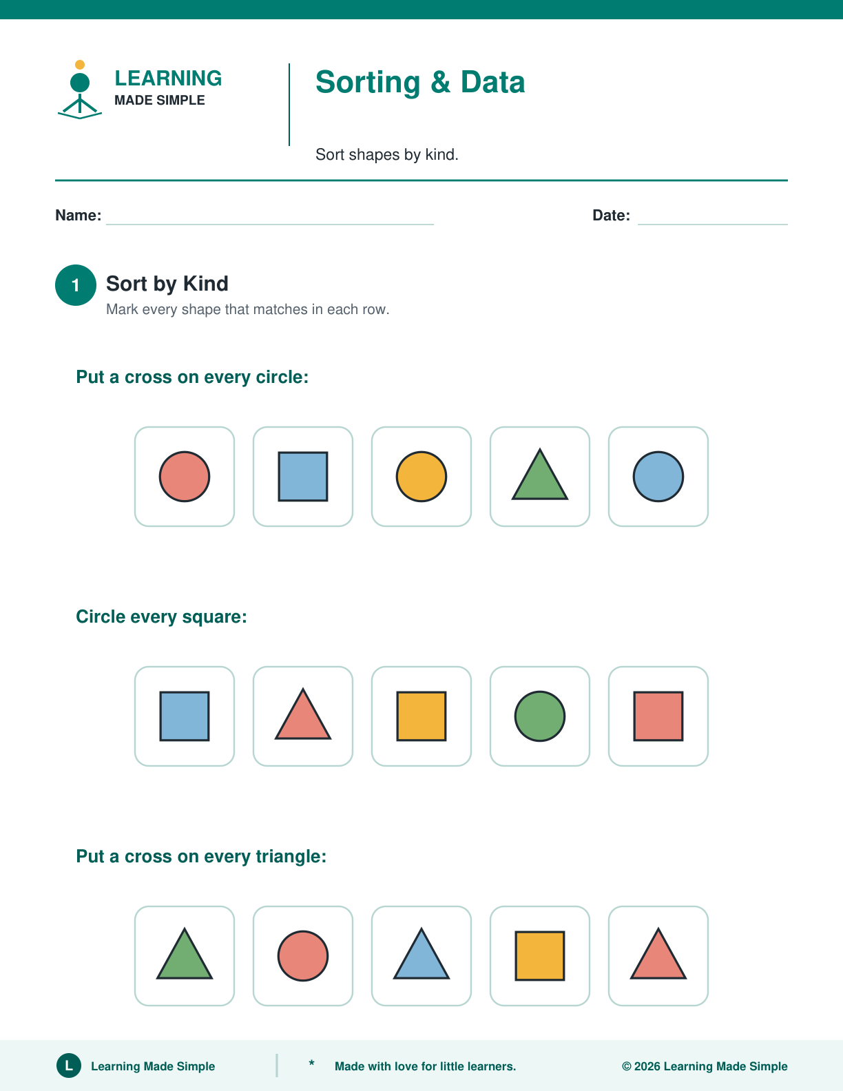 Preview of Page 1 from Preschool Sorting & Data