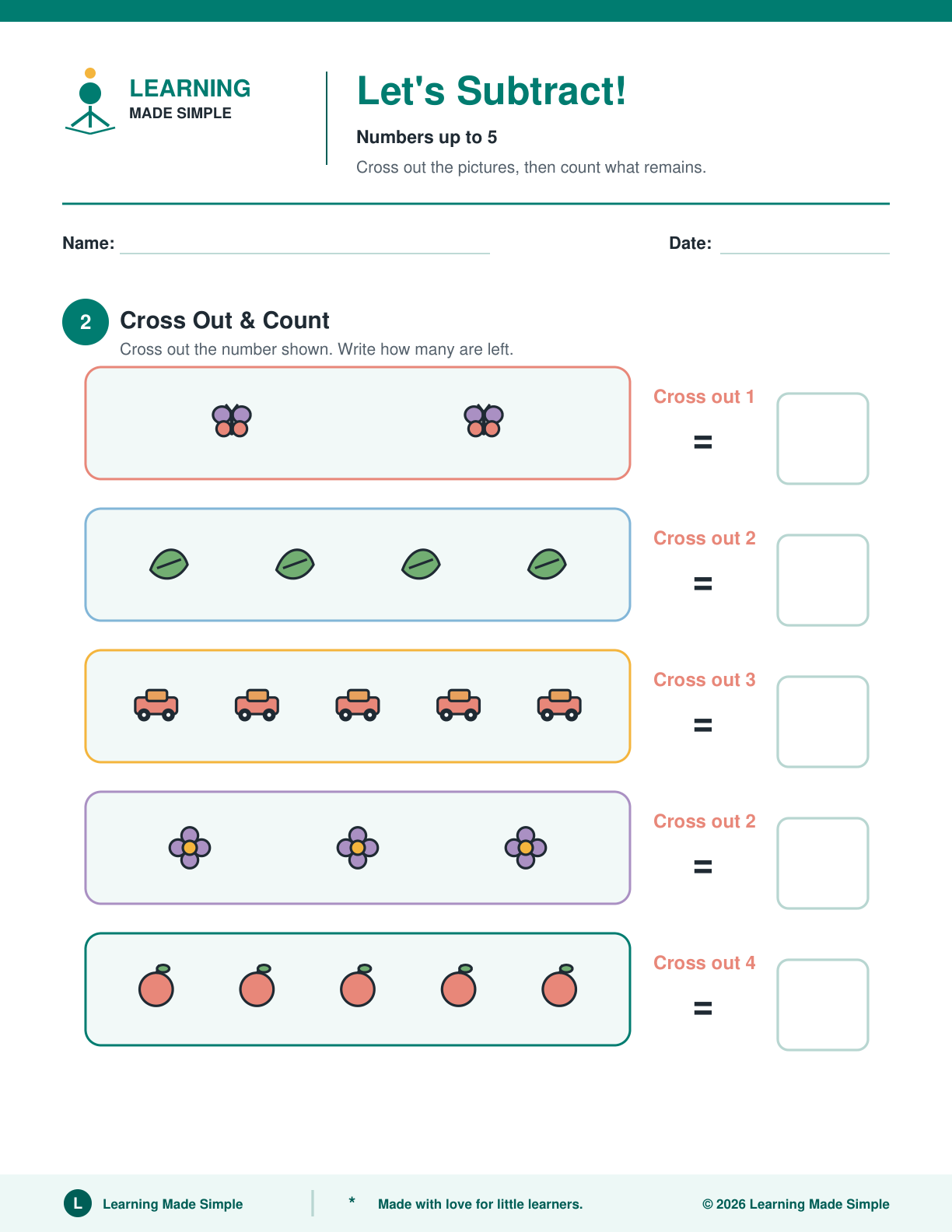 Preview of Page 2 from Subtracting Within 5