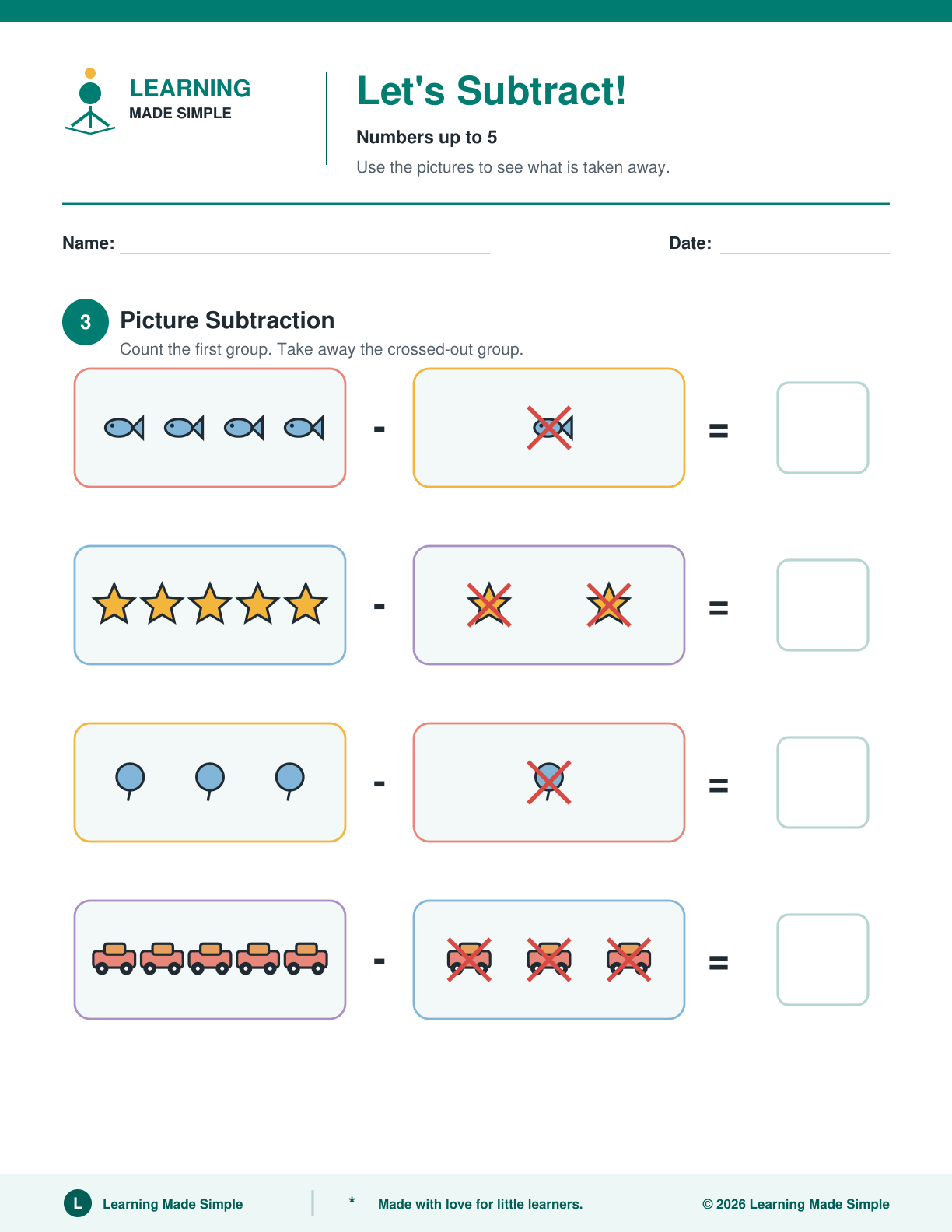 Preview of Page 3 from Subtracting Within 5