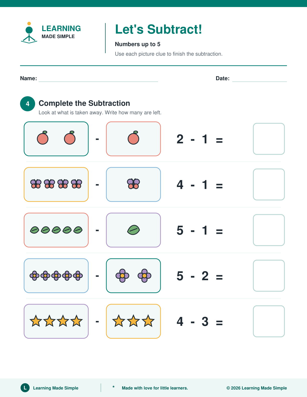 Preview of Page 4 from Subtracting Within 5