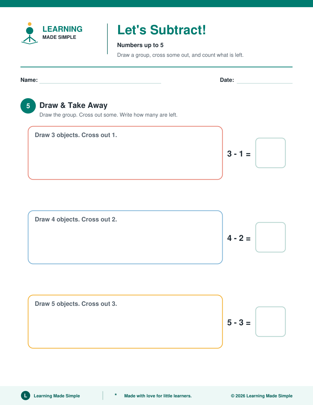 Preview of Page 5 from Subtracting Within 5
