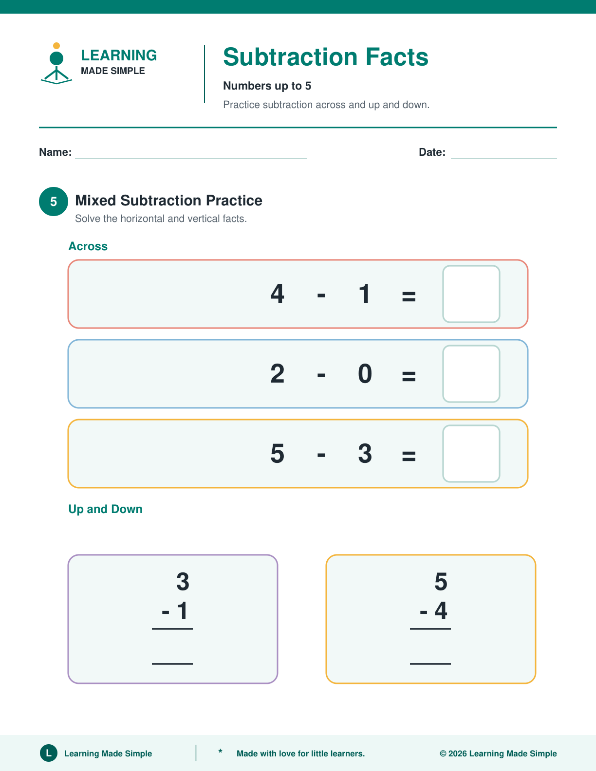 Preview of Page 5 from Subtraction Facts Within 5