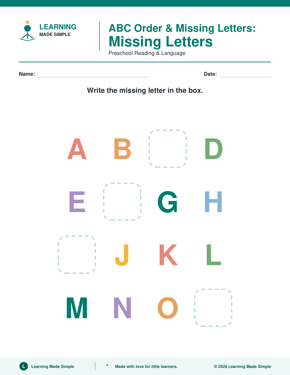 Preview of Page 2 from ABC Order & Missing Letters